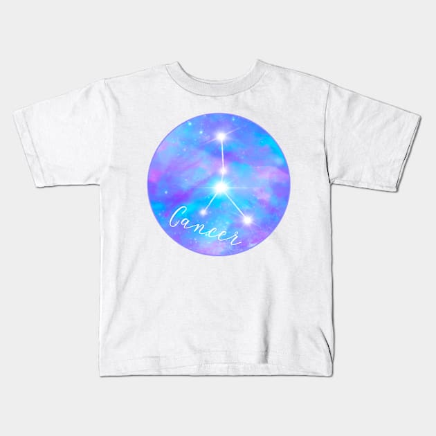 Cancer Zodiac sign. Cancer constellation on galaxy background Kids T-Shirt by Orangerinka